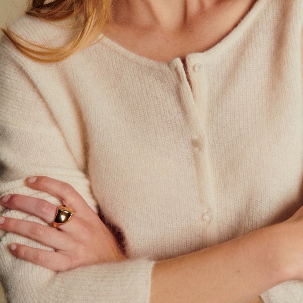 Sezane Gaspard Cardigan Elegant Cream Women's Sweater - Picture 2 of 8
